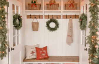Christmas mudroom decorated