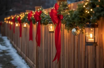 Christmas wooden fence decorated
