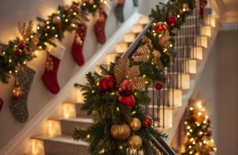holiday staircase decorated