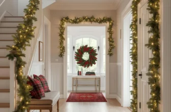 modern hallway decorated for Christmas